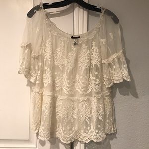F21 Off the Shoulder Sheer Lace Blouse